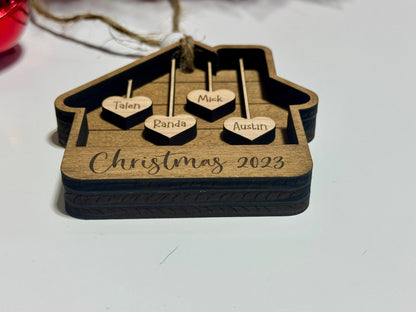 House Ornament with Custom Named Hearts