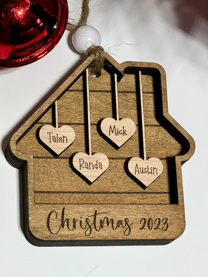 House Ornament with Custom Named Hearts