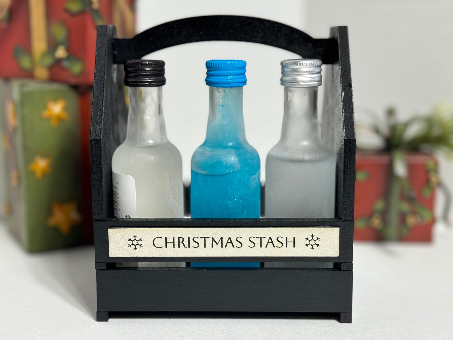 Customized Mini Bottle Crate with Engraved Leather Tag