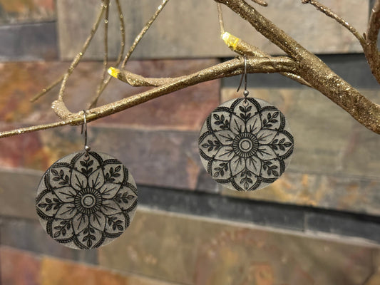 Gray Pearl Shimmer Mandala Earrings