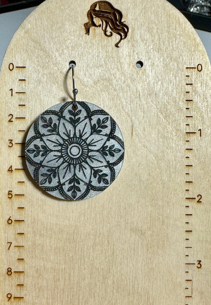 Gray Pearl Shimmer Mandala Earrings