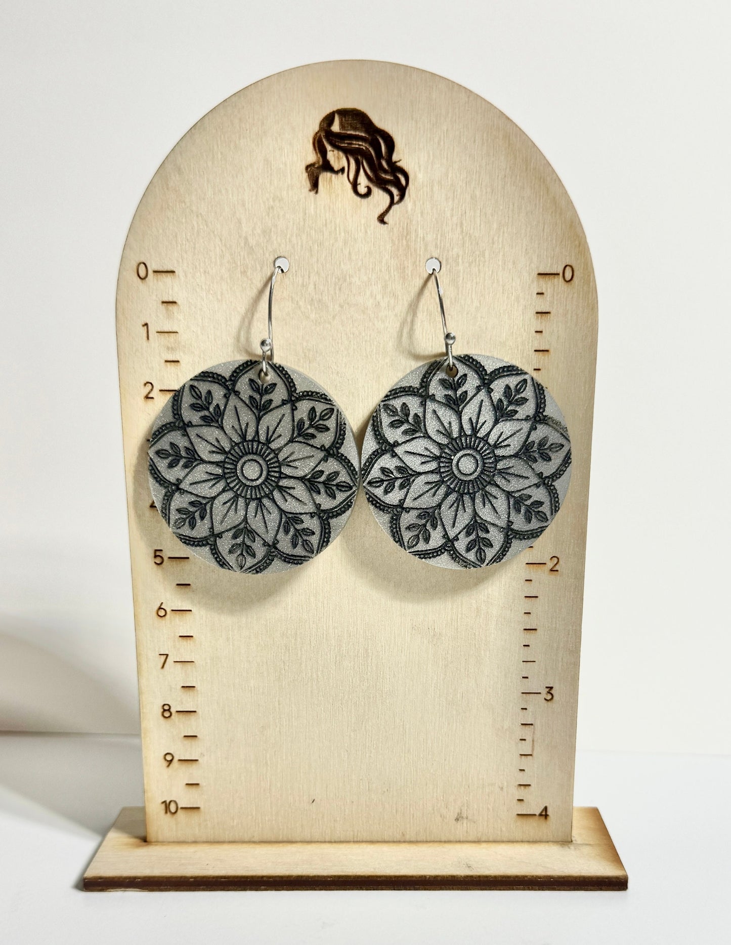 Gray Pearl Shimmer Mandala Earrings