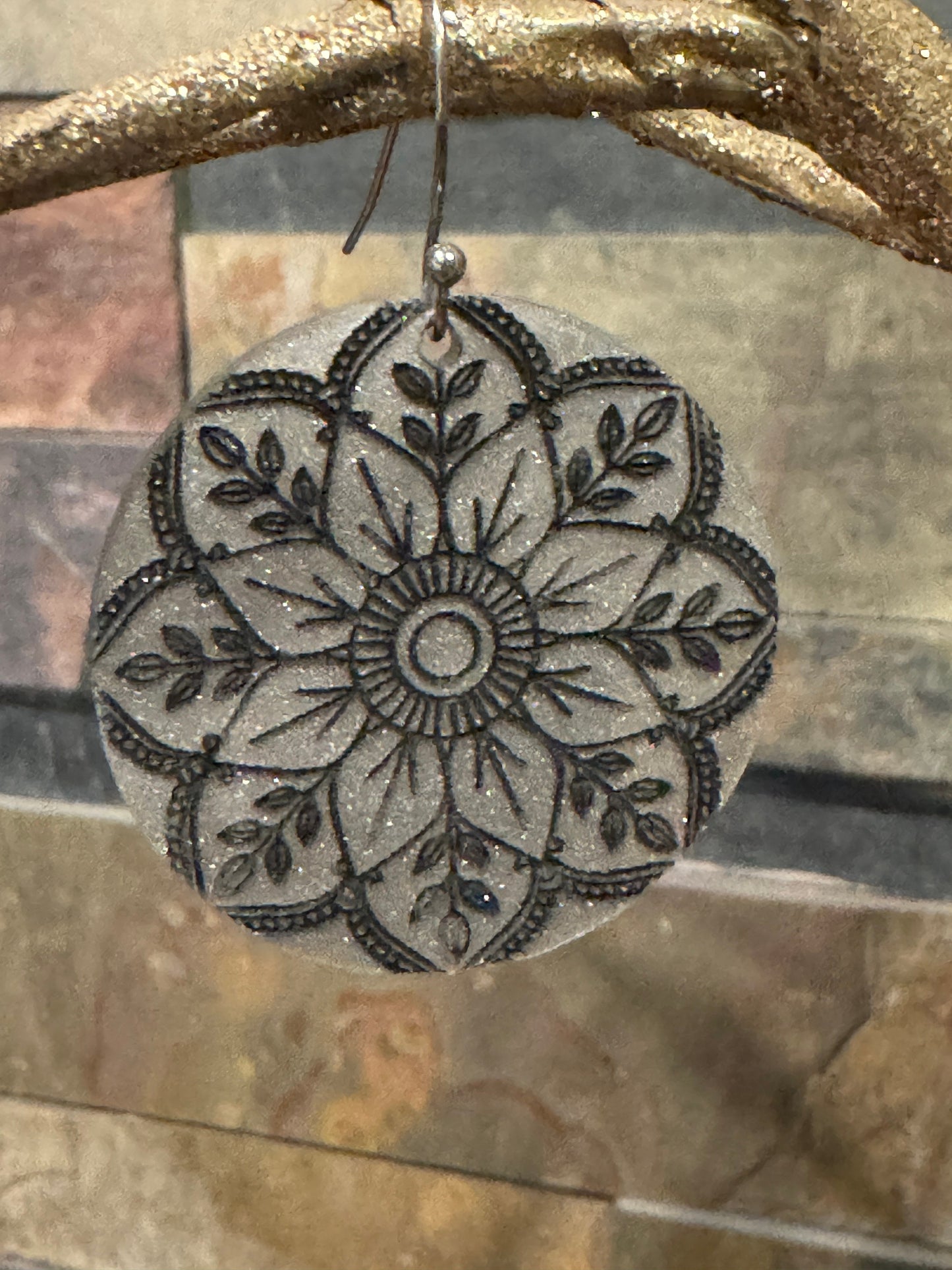 Gray Pearl Shimmer Mandala Earrings