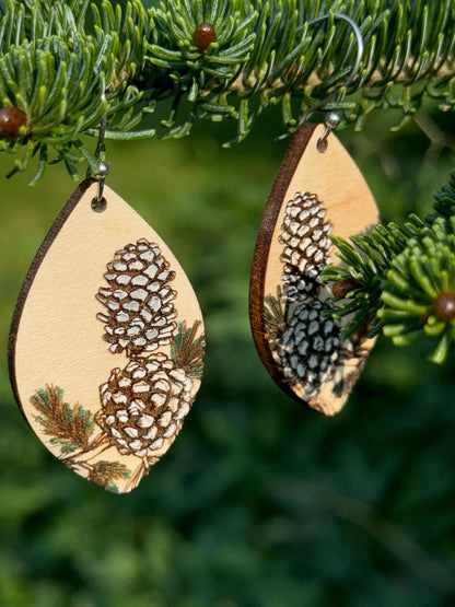 Winter Pine Cone Dangle Earrings