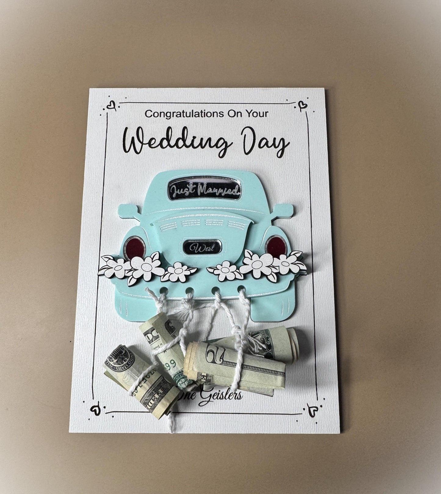 Cash and car wedding card keepsake