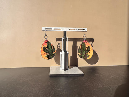 Hand-Painted Saguaro Cactus Earrings – Bold, Colorful, and One-of-a-Kind!