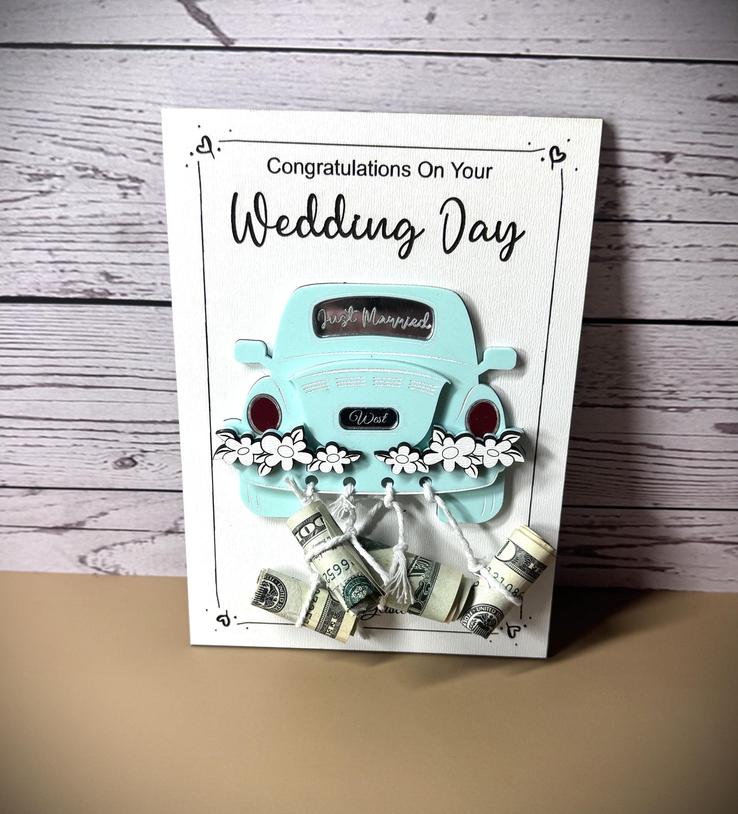 Cash and car wedding card keepsake