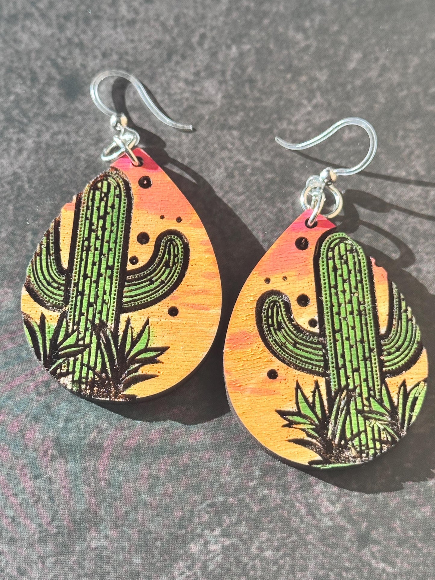 Hand-Painted Saguaro Cactus Earrings – Bold, Colorful, and One-of-a-Kind!