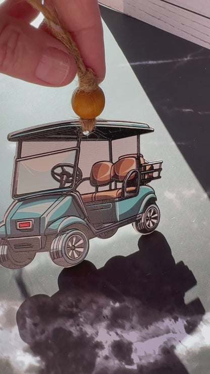 Golf Cart Christmas Ornament – Double-Sided UV Printed Wood Ornament, Gift for Golfers