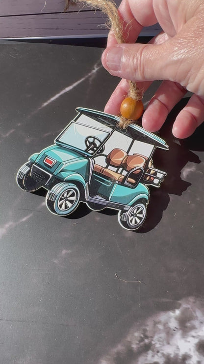 Golf Cart Christmas Ornament – Double-Sided UV Printed Wood Ornament, Gift for Golfers