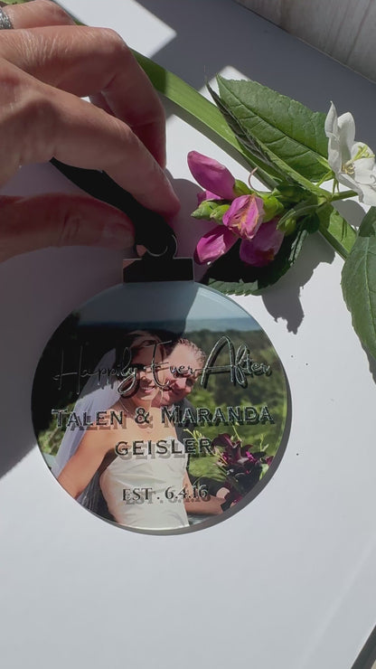 Personalized Wedding Photo Ornament | Custom Happily Ever After Acrylic Ornament with Names & Date