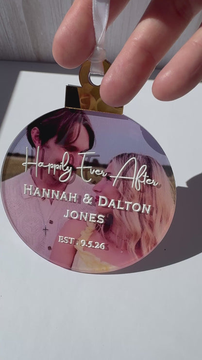 Personalized Wedding Photo Ornament | Custom Happily Ever After Acrylic Ornament with Names & Date